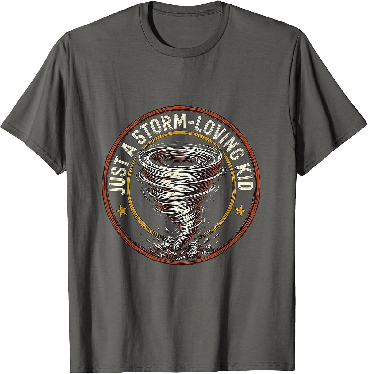 Just A Storm-Loving Kid Funny Tornado Storm Chaser T-Shirt - Asphalt Grey