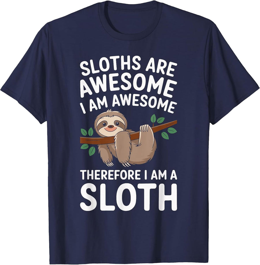 Sloths are Awesome I Am Awesome Funny Sloth Humor T-Shirt - Navy Blue