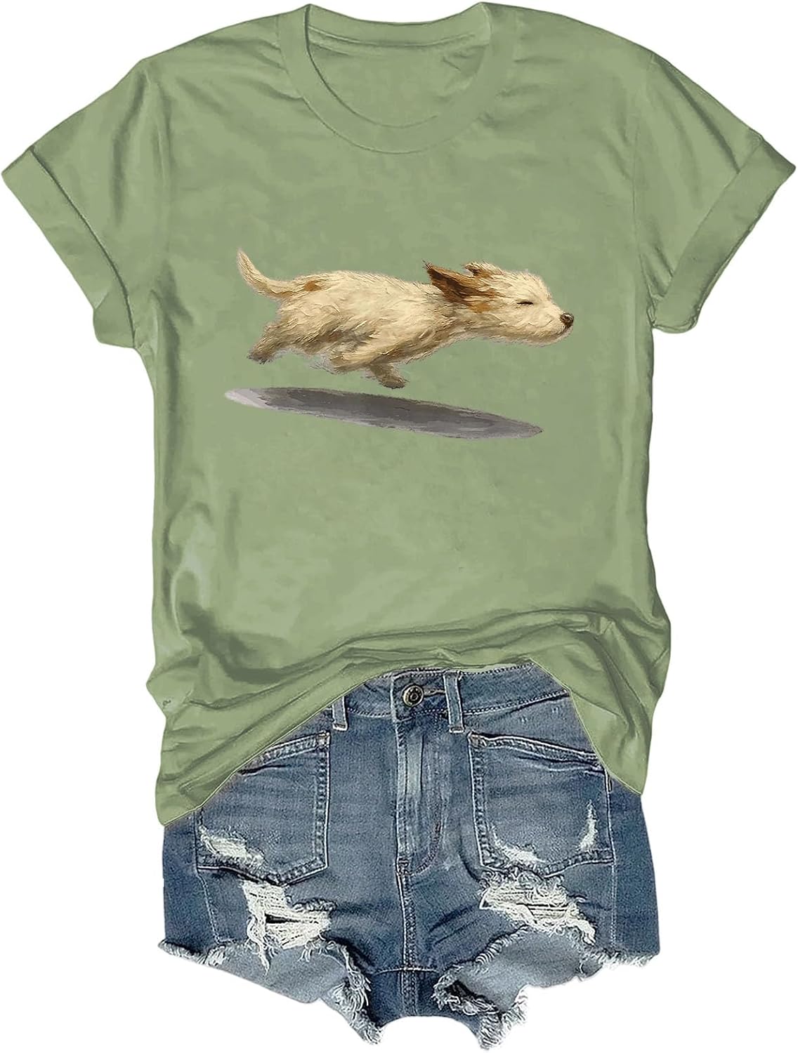 Cute Running Dog T-Shirt, West Highland White Terrier Tee Happy Running Puppy Shirt for Women Men - Crewneck Green