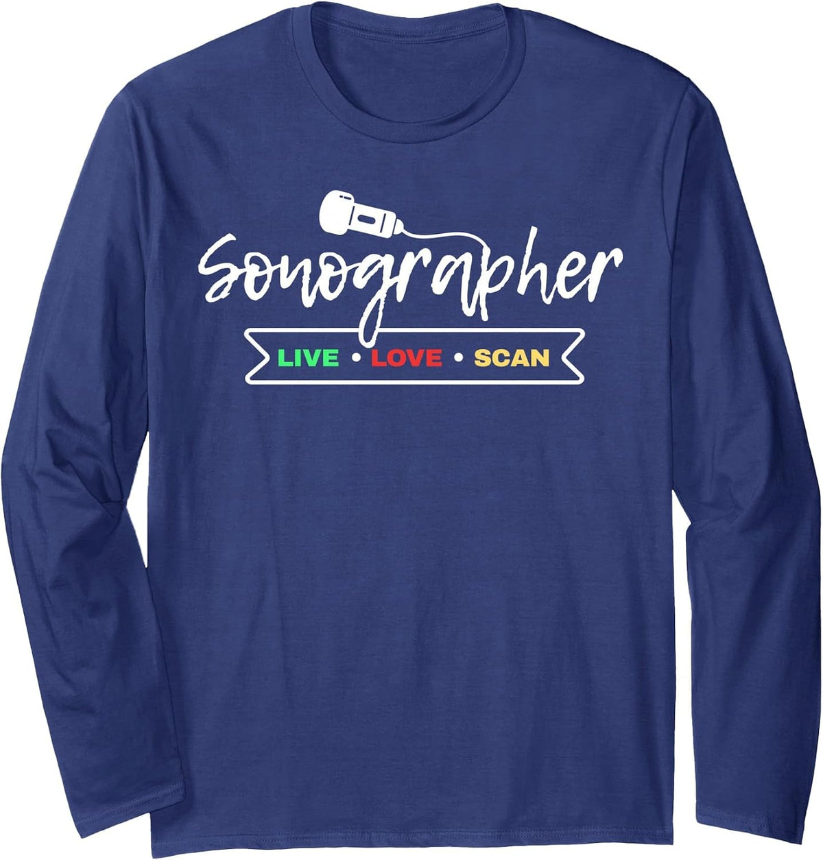 Retro Sonographer Ultrasound Sonography Technician Long Sleeve T-Shirt - Adult Unisex Navy Blue
