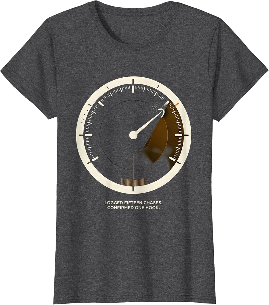 Women's Logged Fifteen Chases Confirmed One Hook Storm Chaser T-Shirt - Dark Heather Grey