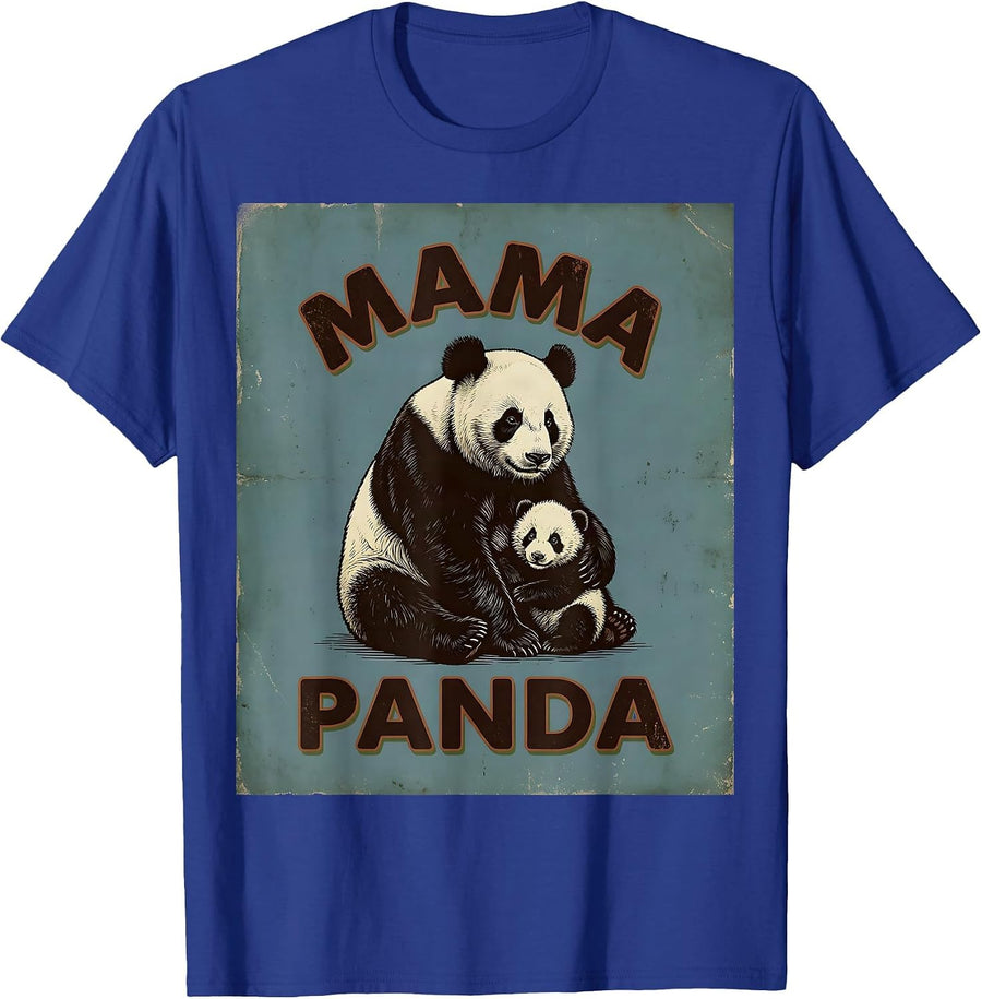 Mama Panda Vintage Funny Mother Panda Mom Mother's Day T-Shirt - Royal Blue