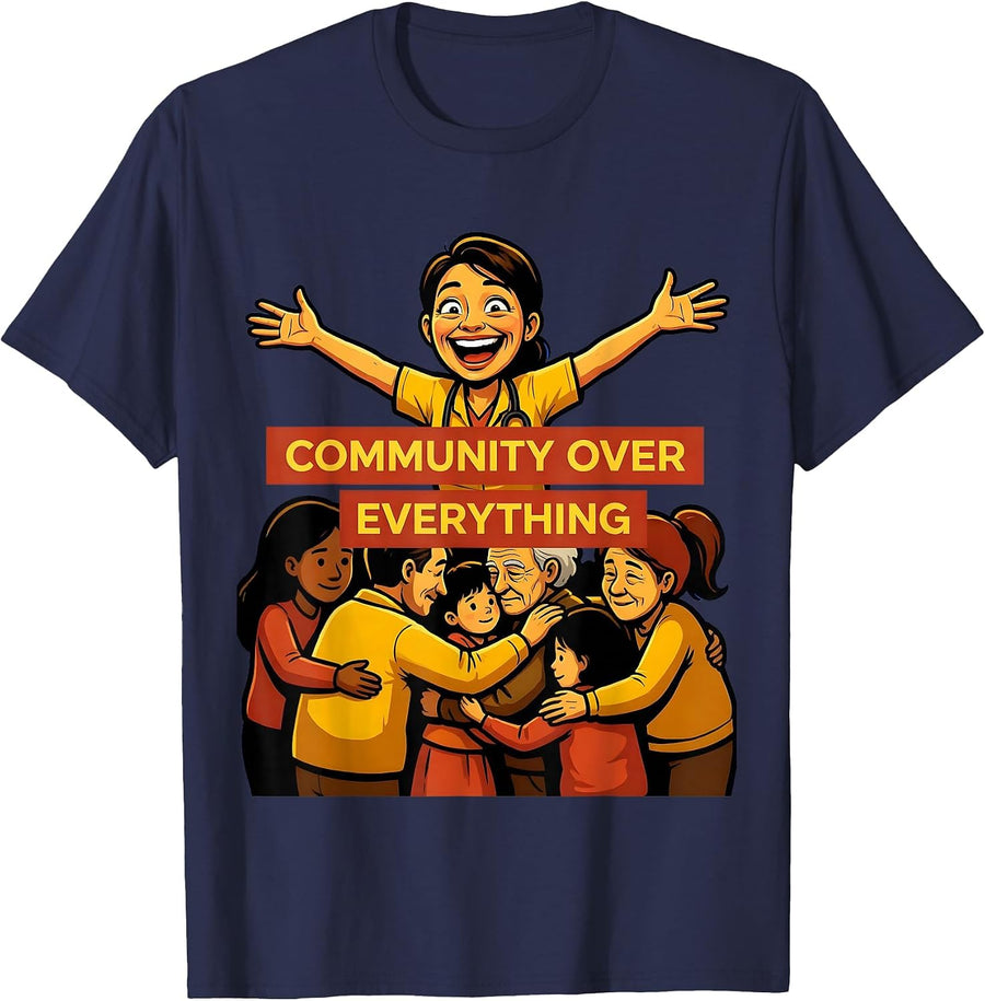 Community Over Everything Social Worker Design T-Shirt - Navy Blue