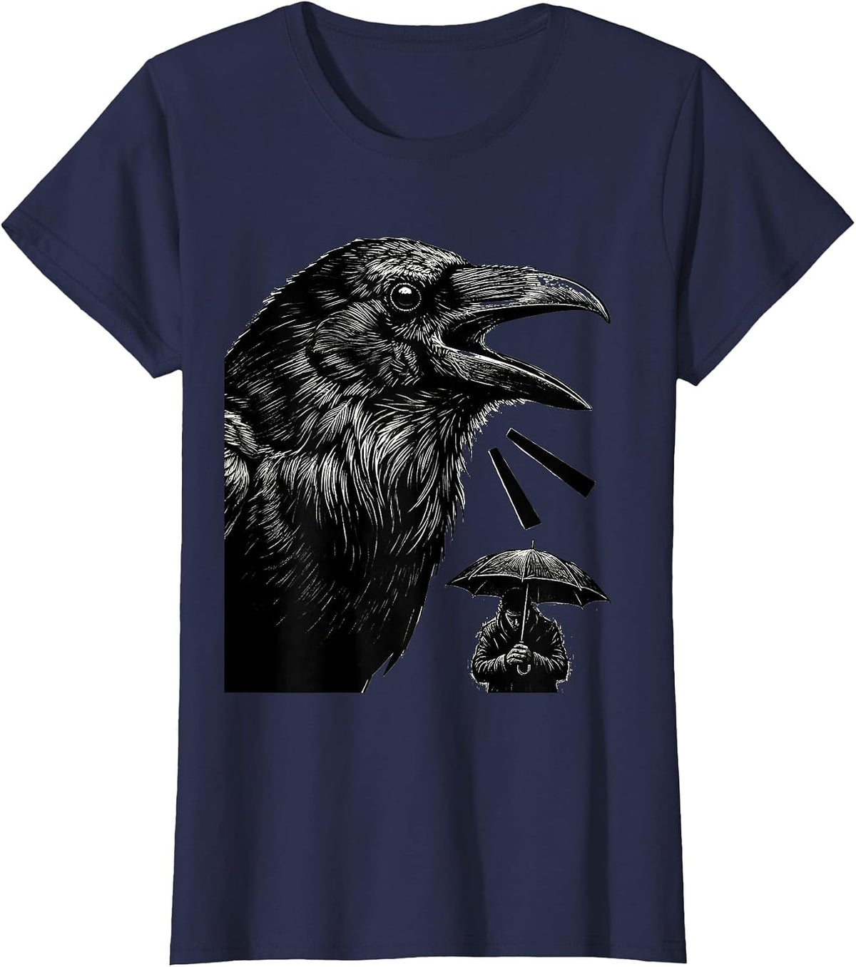 Women's Black Crow Gothic Humor Bird Lover Dark Deadpan T-Shirt - Navy Blue