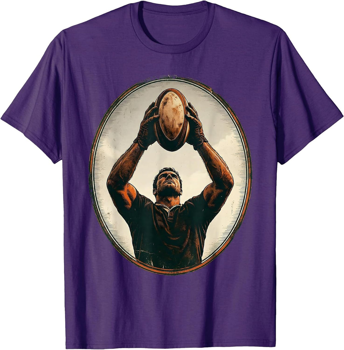 Rugby High Ball Catch Graphic Design T-Shirt - Purple
