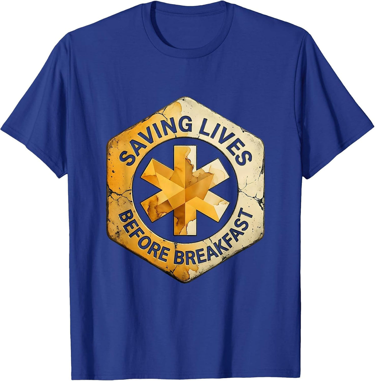 Men's Saving Lives Before Breakfast EMT Design T-Shirt - Royal Blue
