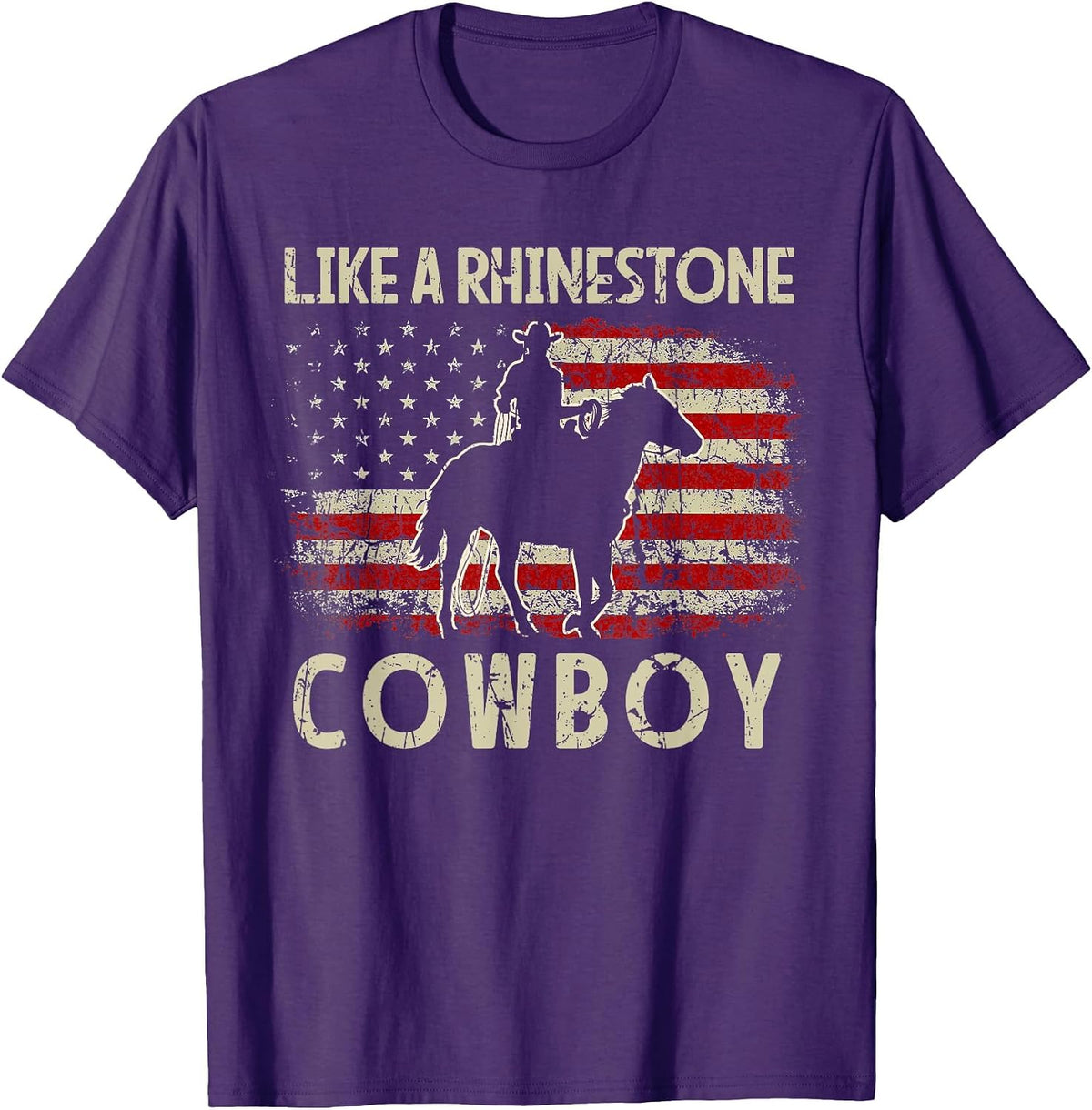 Vintage Western Country USA Flag Like A Rhinestone Cowboy T-Shirt - Purple