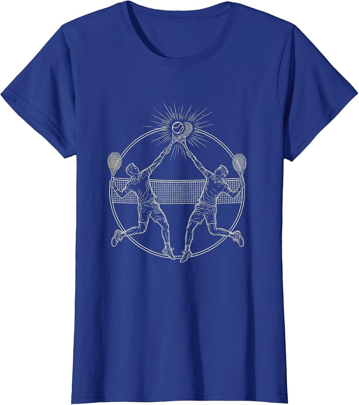 Women's Doubles Tennis Net Leap Graphic Tee T-Shirt - Royal Blue