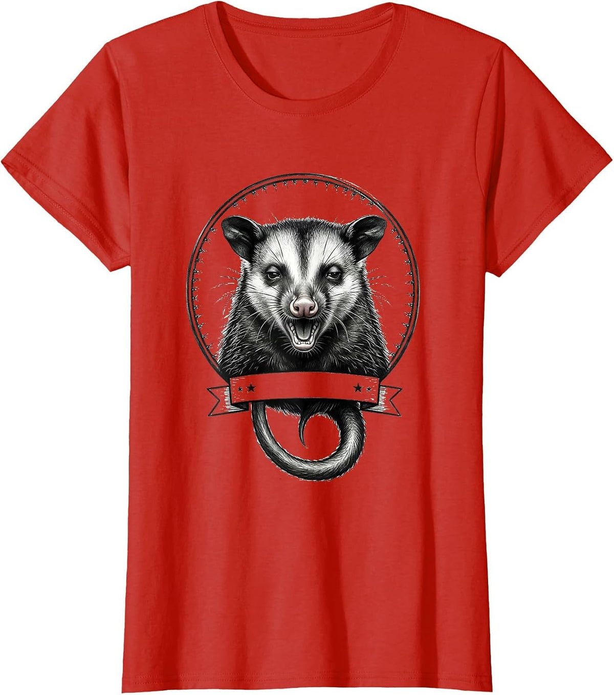 Symmetric Opossum Hissing Minimalist Meme Humor T-Shirt - Red