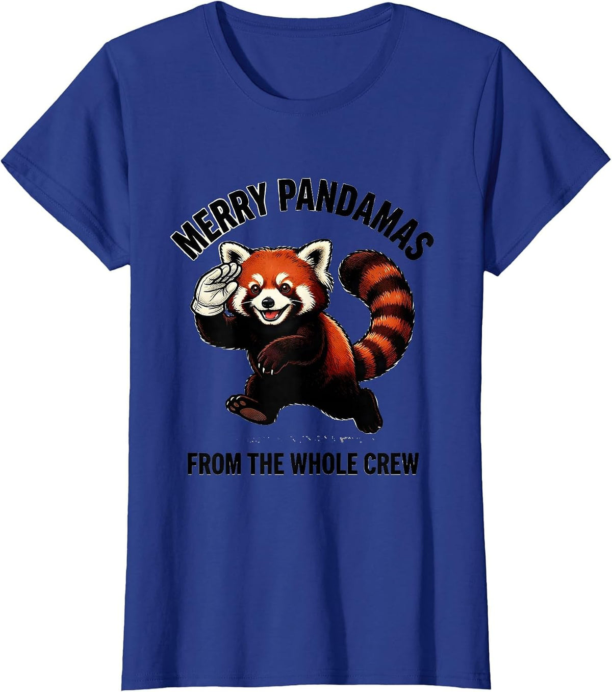 Women's Merry Pandamas From The Whole Crew Retro Cartoon Red Panda T-Shirt - Royal Blue