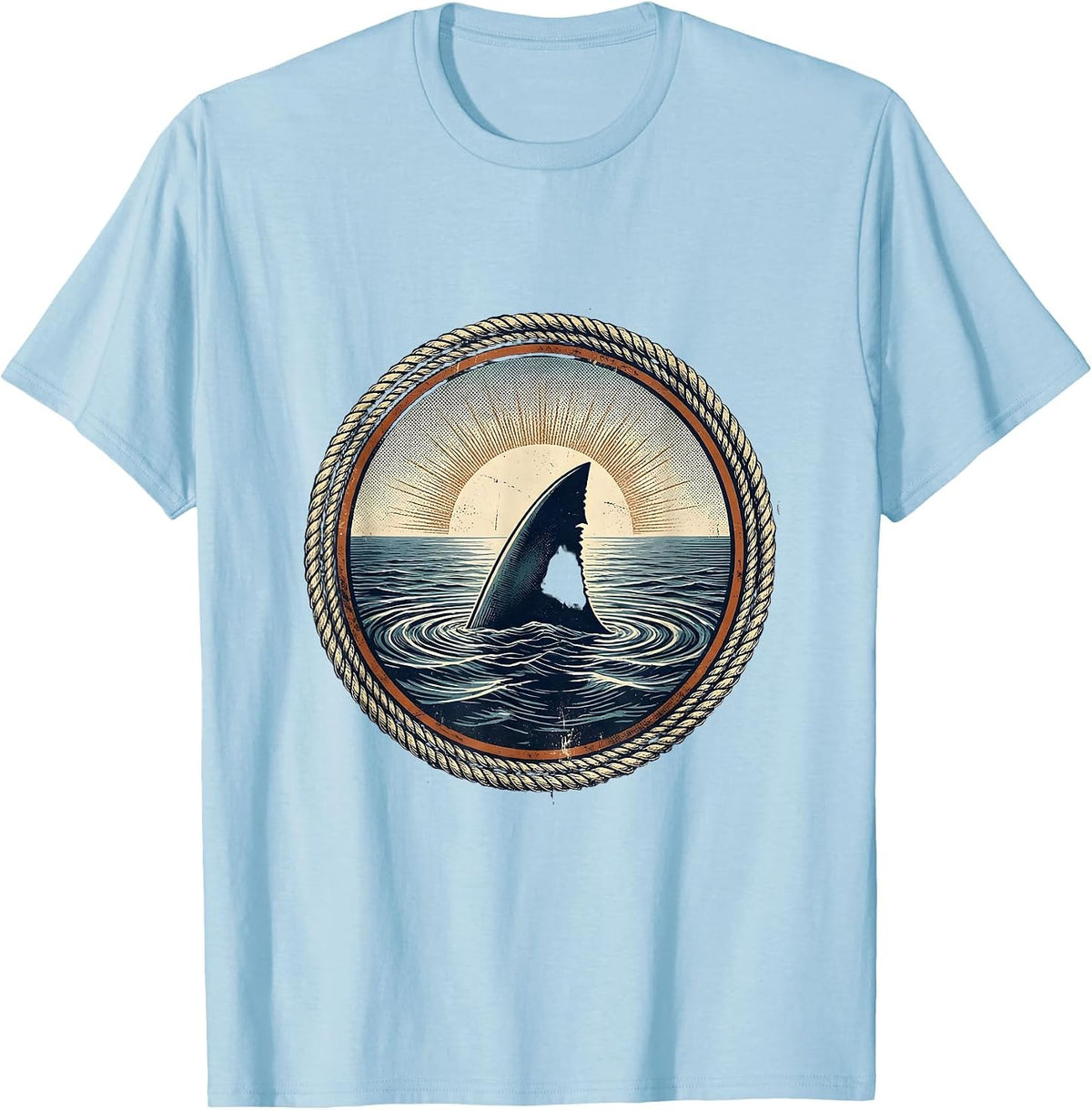 Men's Shark Fin Glassy Ocean Surface Surf Design T-Shirt - Baby Blue