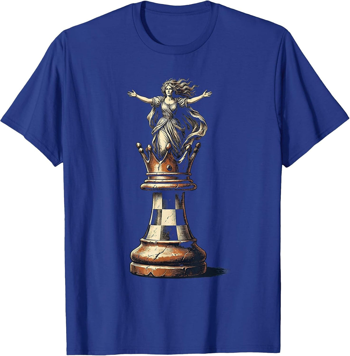 Checkered Chess Piece Rising Figure Graphic T-Shirt - Royal Blue