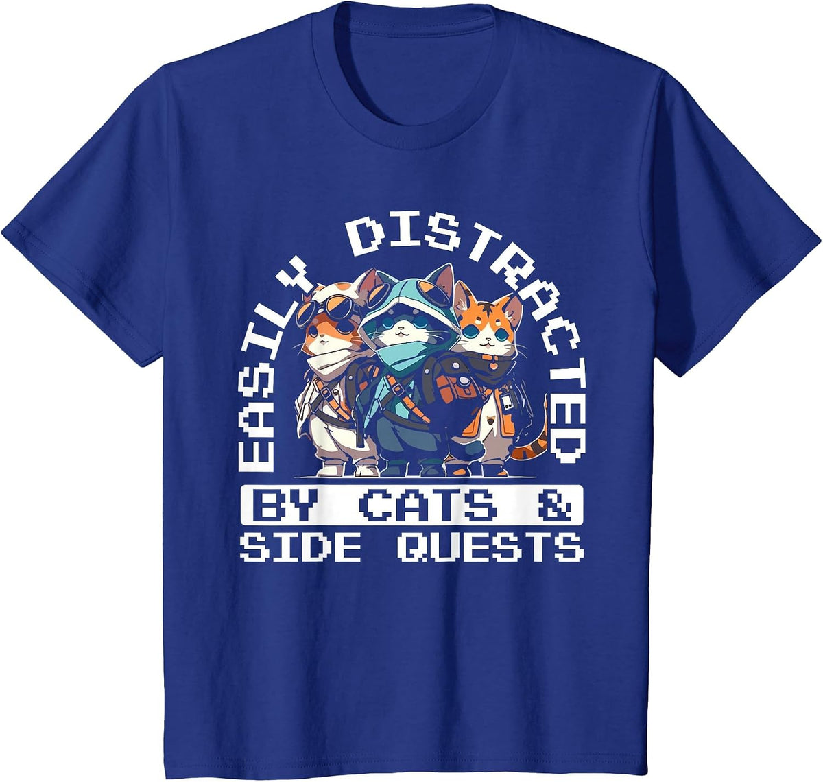 RPG Gamer Cats Distraction During Side Quest Nerdy T-Shirt - Royal Blue