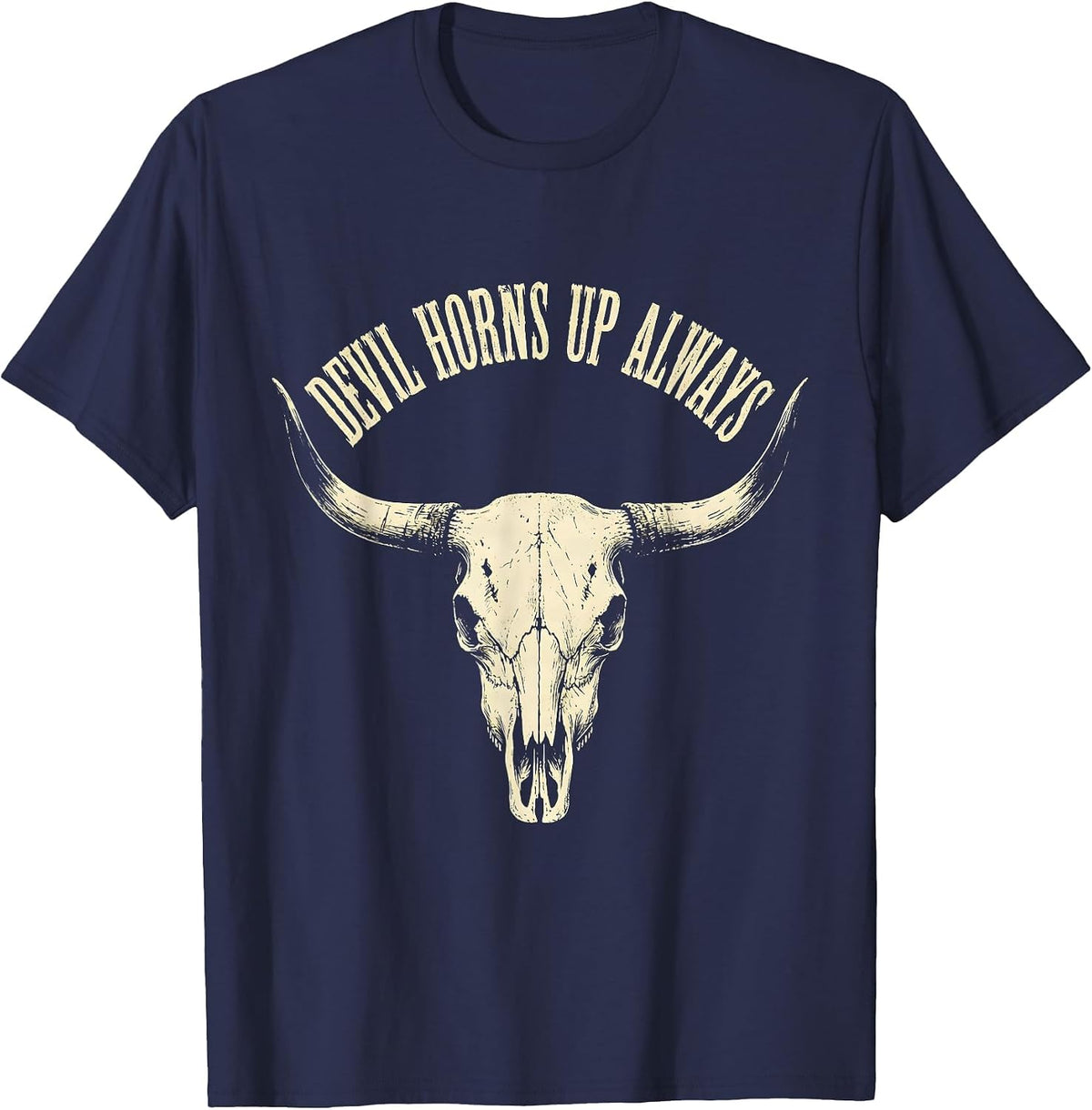 Devil Horns Up Always Metal Music Design T-Shirt - Navy Blue