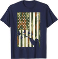 Camo US Flag Quail Pheasant Hunting Upland Hunt Patriotic T-Shirt - Navy Blue