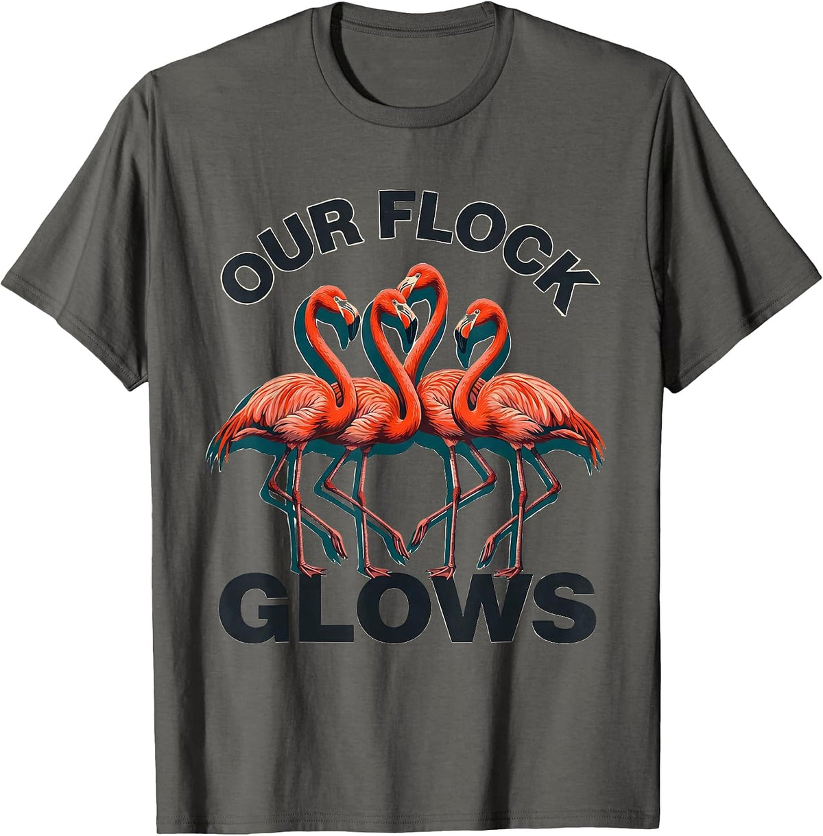 Men's Our Flock Glows Funny Flamingo Lover Novelty T-Shirt - Asphalt Grey