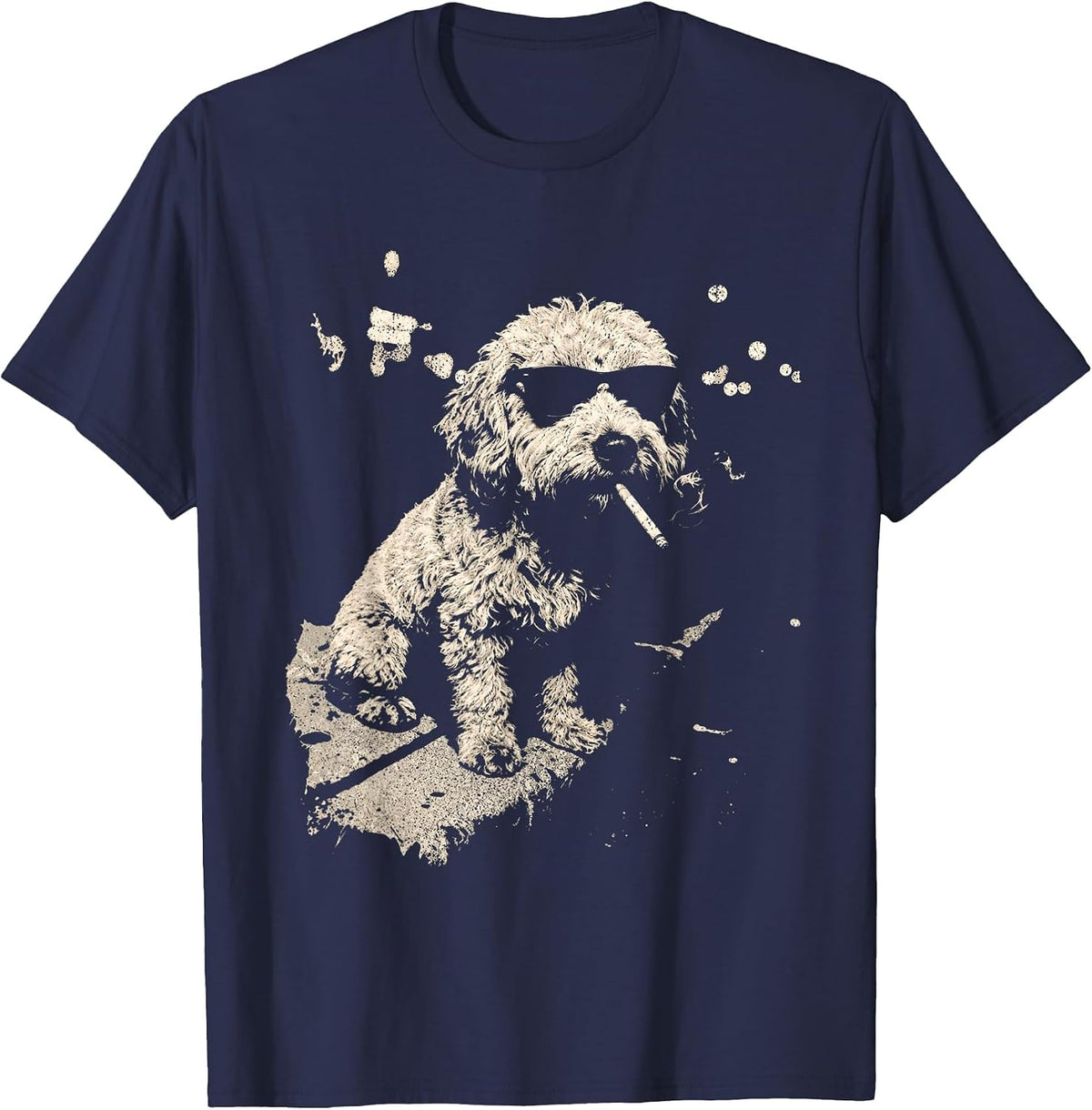 Funny Dog Smoking Goldendoodle Cigarette Cool Dog Design T-Shirt - Navy Blue