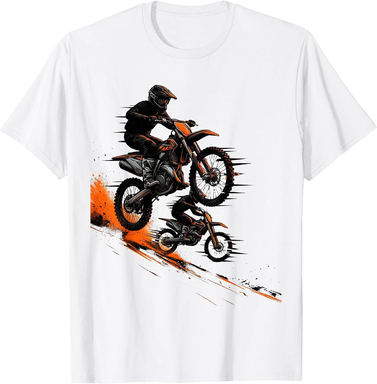 Men's Dirt Bike Rider Retro Motocross Action Silhouette T-Shirt - White