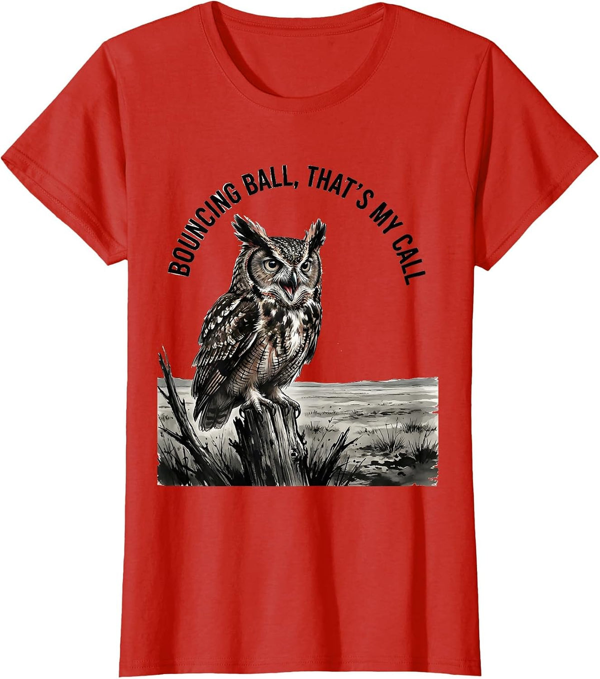 Women's Bouncing Ball That's My Call Whimsical Owl Lover Nature T-Shirt - Red
