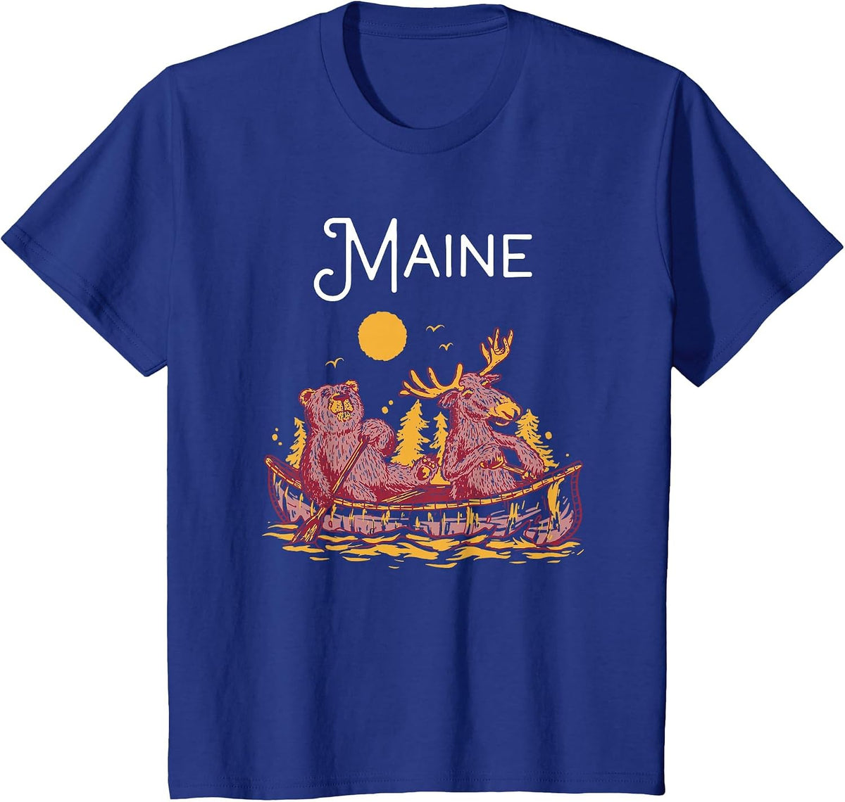 Maine Shirt Funny Canoe Moose Elk Bear Lake Canoeing T-Shirt - Royal Blue