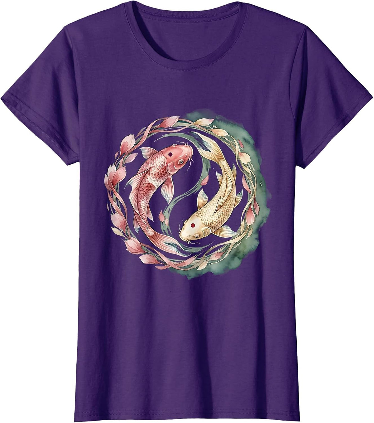 Women's Cancer Awareness Koi Fish Yin-Yang Design T-Shirt - Purple
