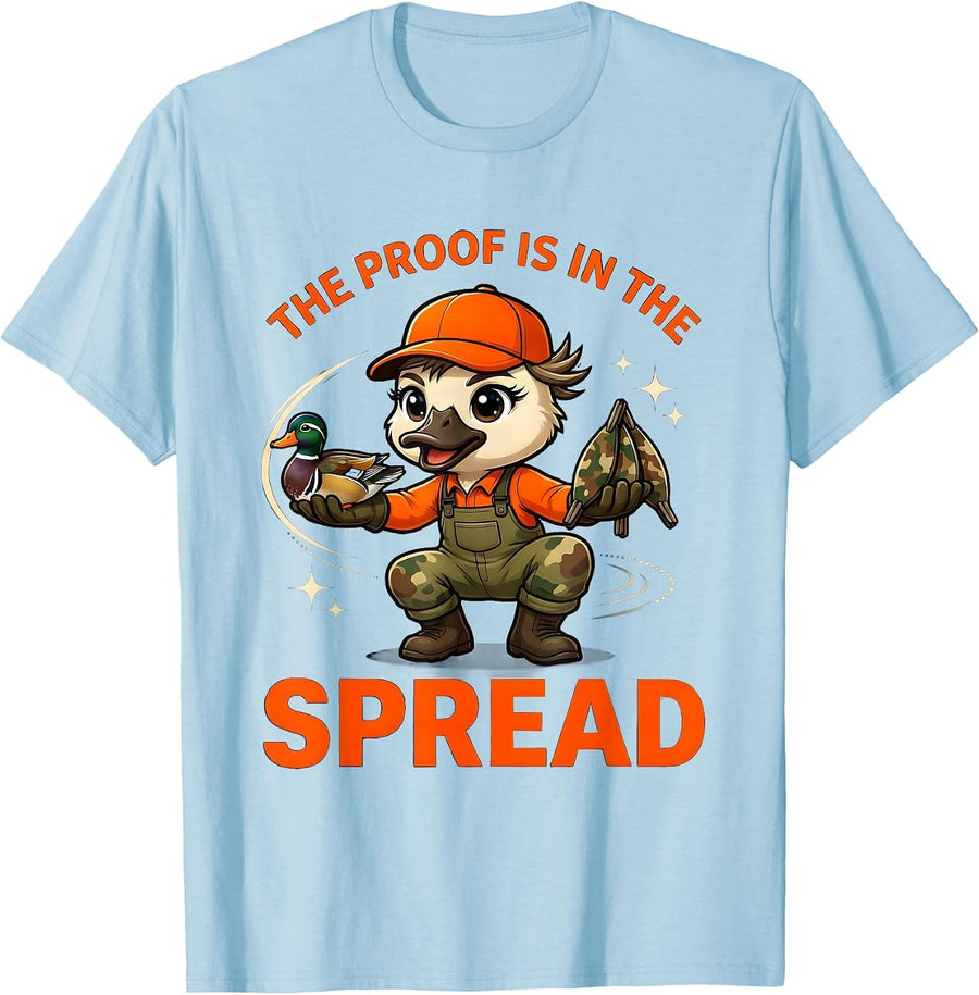 Men's THE PROOF IS IN THE SPREAD Funny Duck Hunter Hunting Camp T-Shirt - Baby Blue