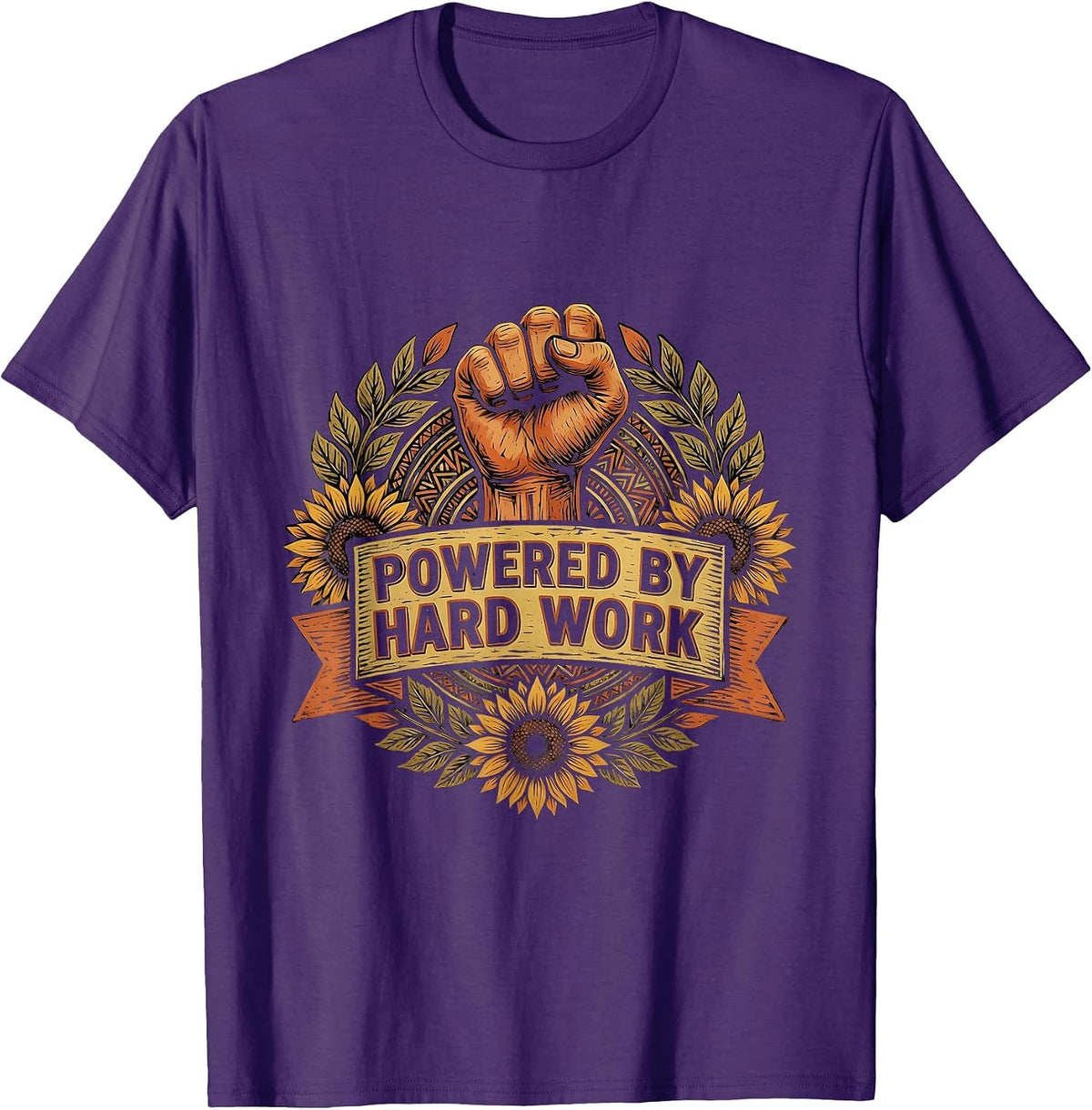 Powered by Hard Work Labor Day Design T-Shirt - Purple