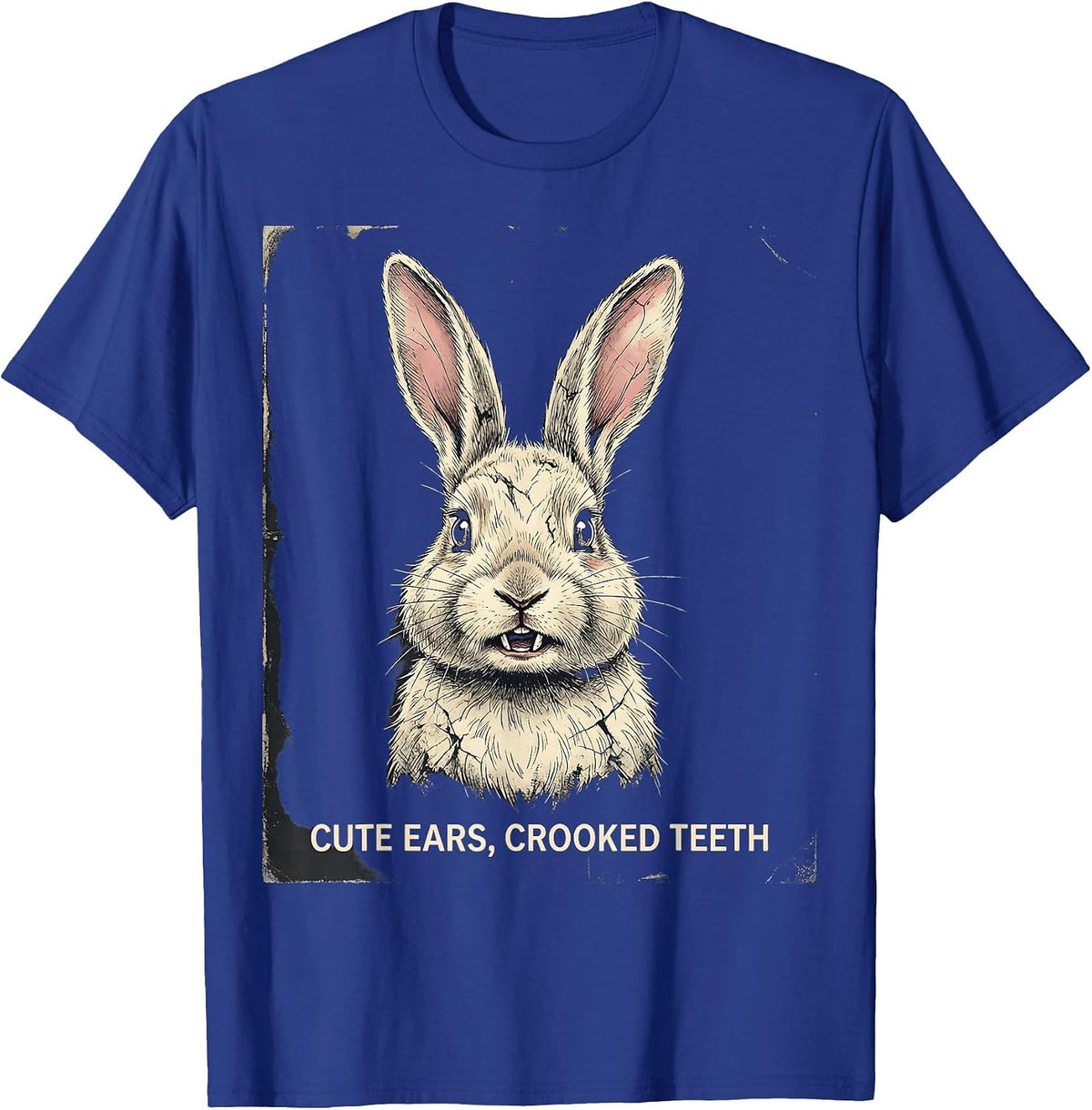 Cute Ears Crooked Teeth Distressed Bunny Rabbit Alt Goth T-Shirt - Royal Blue