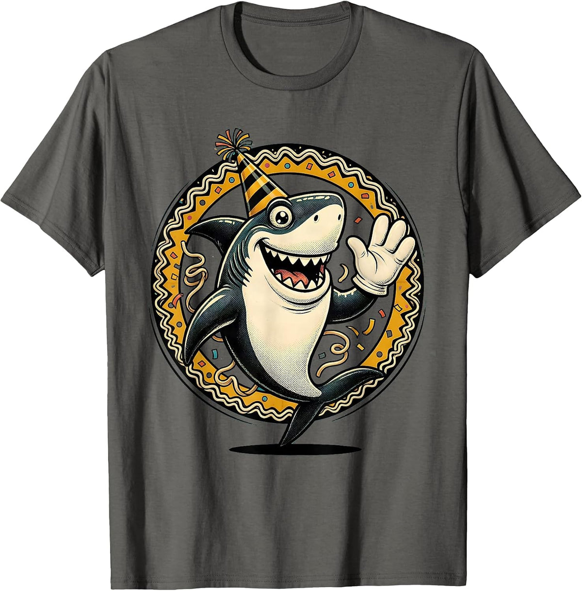 Men's Birthday Shark Party Hat Ocean Celebration T-Shirt - Asphalt Grey