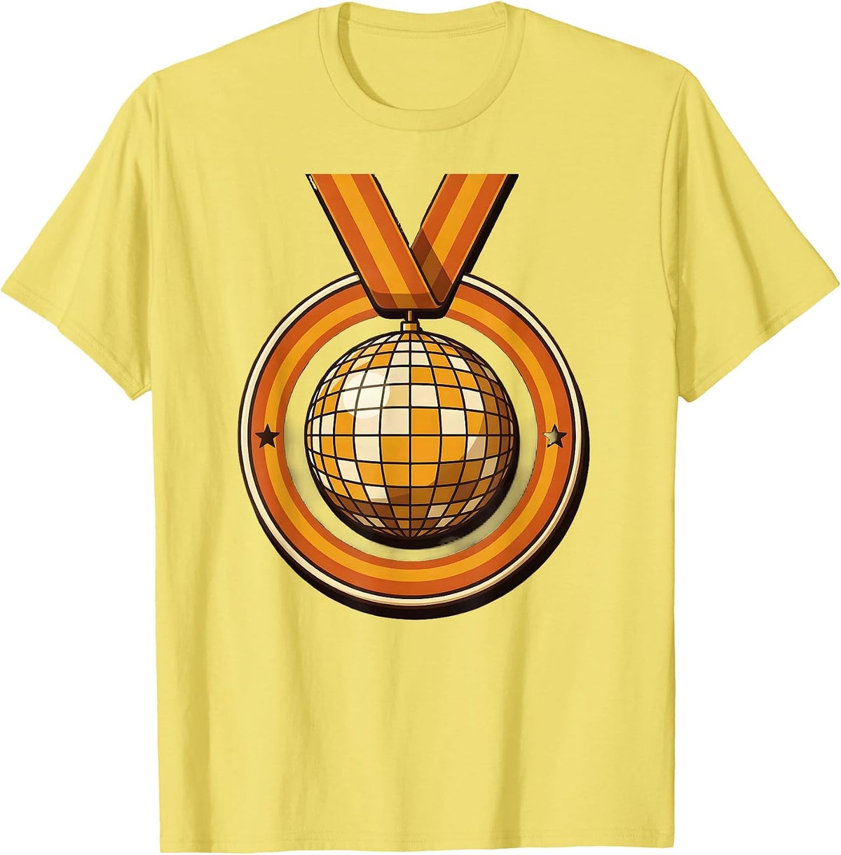Men's Sealed Disco Ball Badge Retro 70s Party Costume T-Shirt - Lemon Yellow