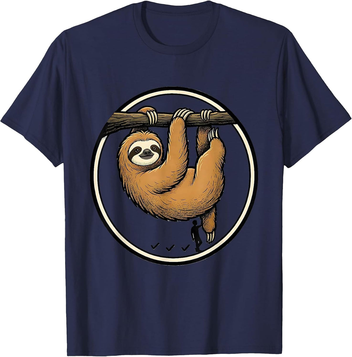 Sloth Lazy Humor Animal Lover Cartoon Novelty T-Shirt - Navy Blue