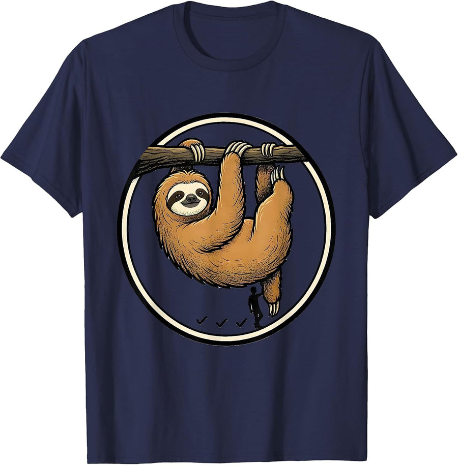 Sloth Lazy Humor Animal Lover Cartoon Novelty T-Shirt - Navy Blue