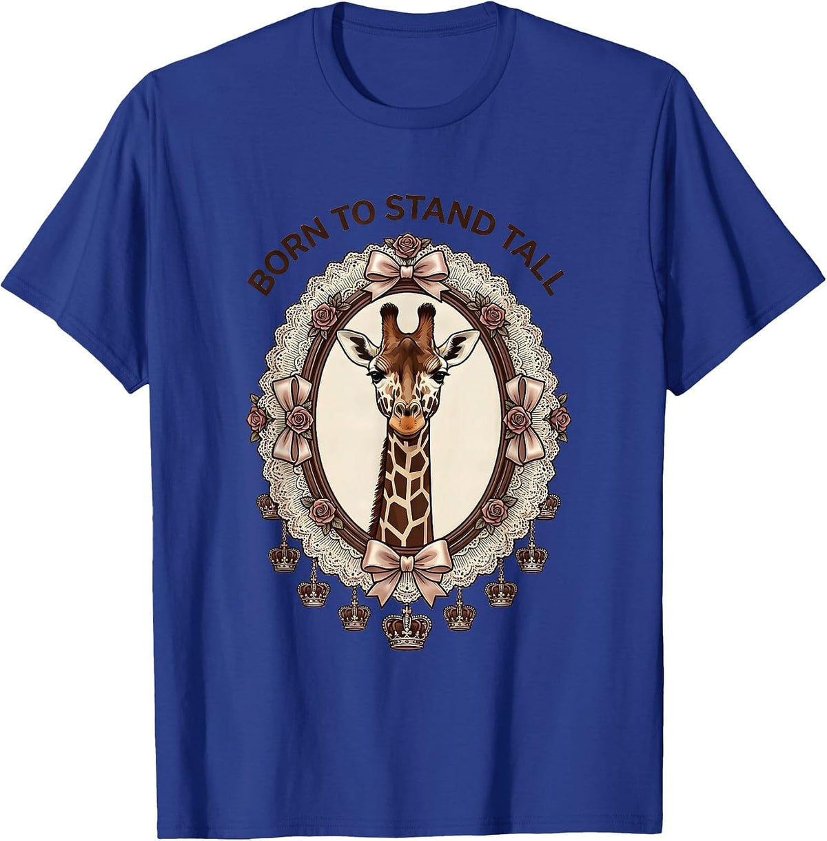 Men's Born to Stand Tall Giraffe Print Design T-Shirt - Royal Blue