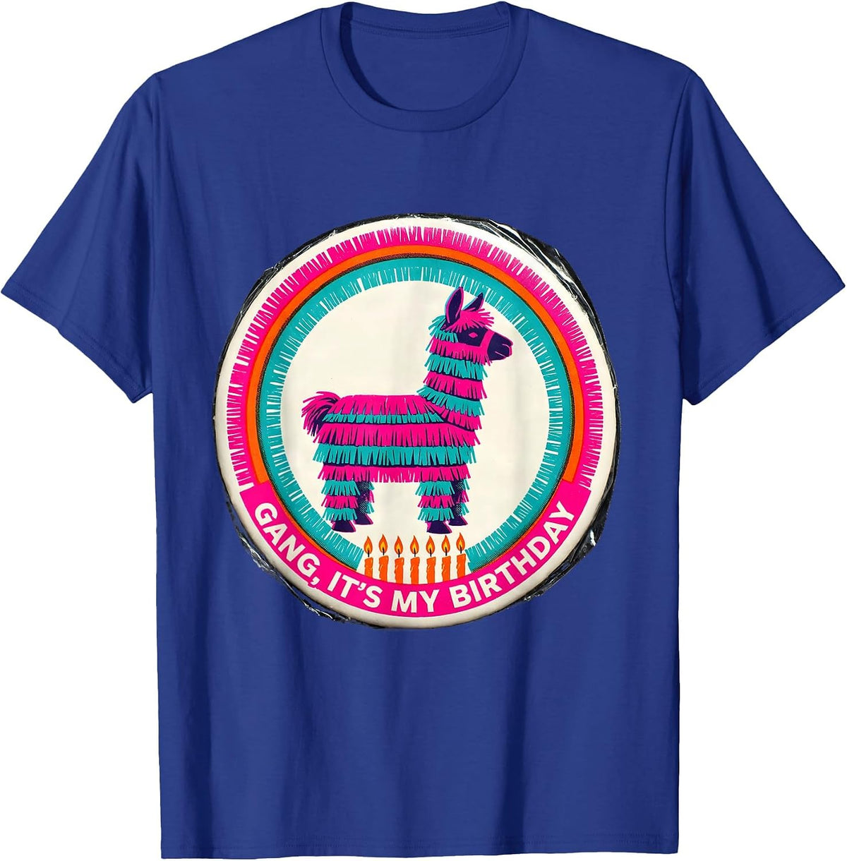 Gang It's My Birthday Risograph Llama Pinata Kid Party T-Shirt - Royal Blue