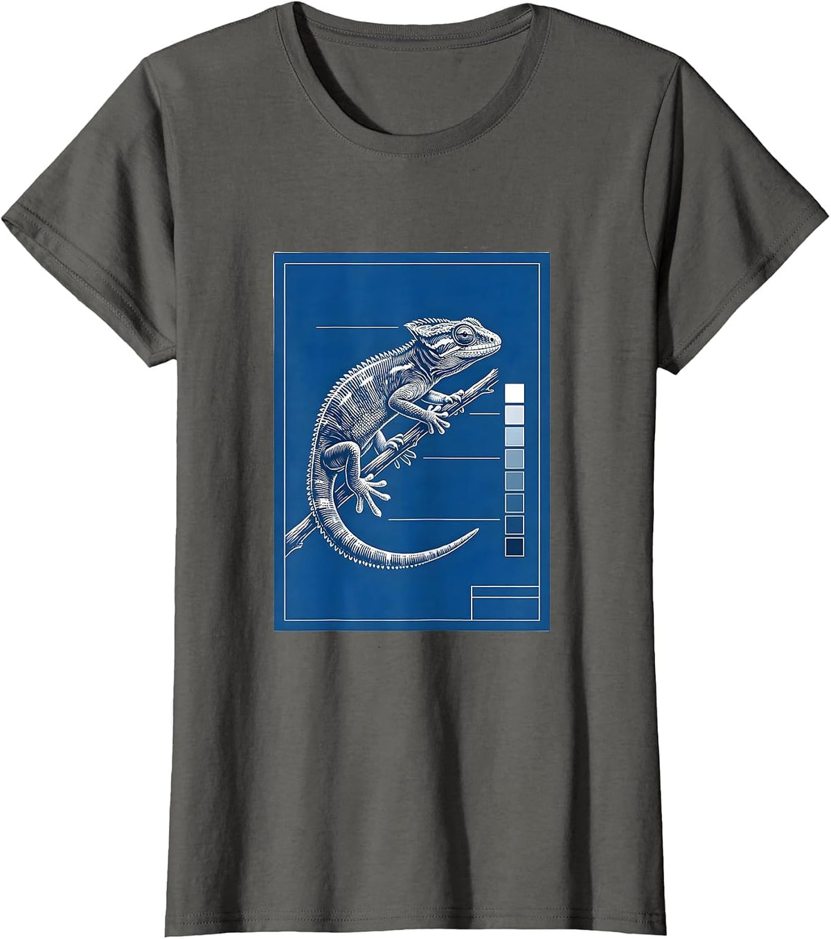 Women's Crested Gecko Technical Blueprint Reptile Keeper Humor T-Shirt - Asphalt Grey
