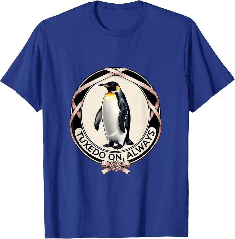 Tuxedo On Always Funny Penguin Design T-Shirt - Royal Blue
