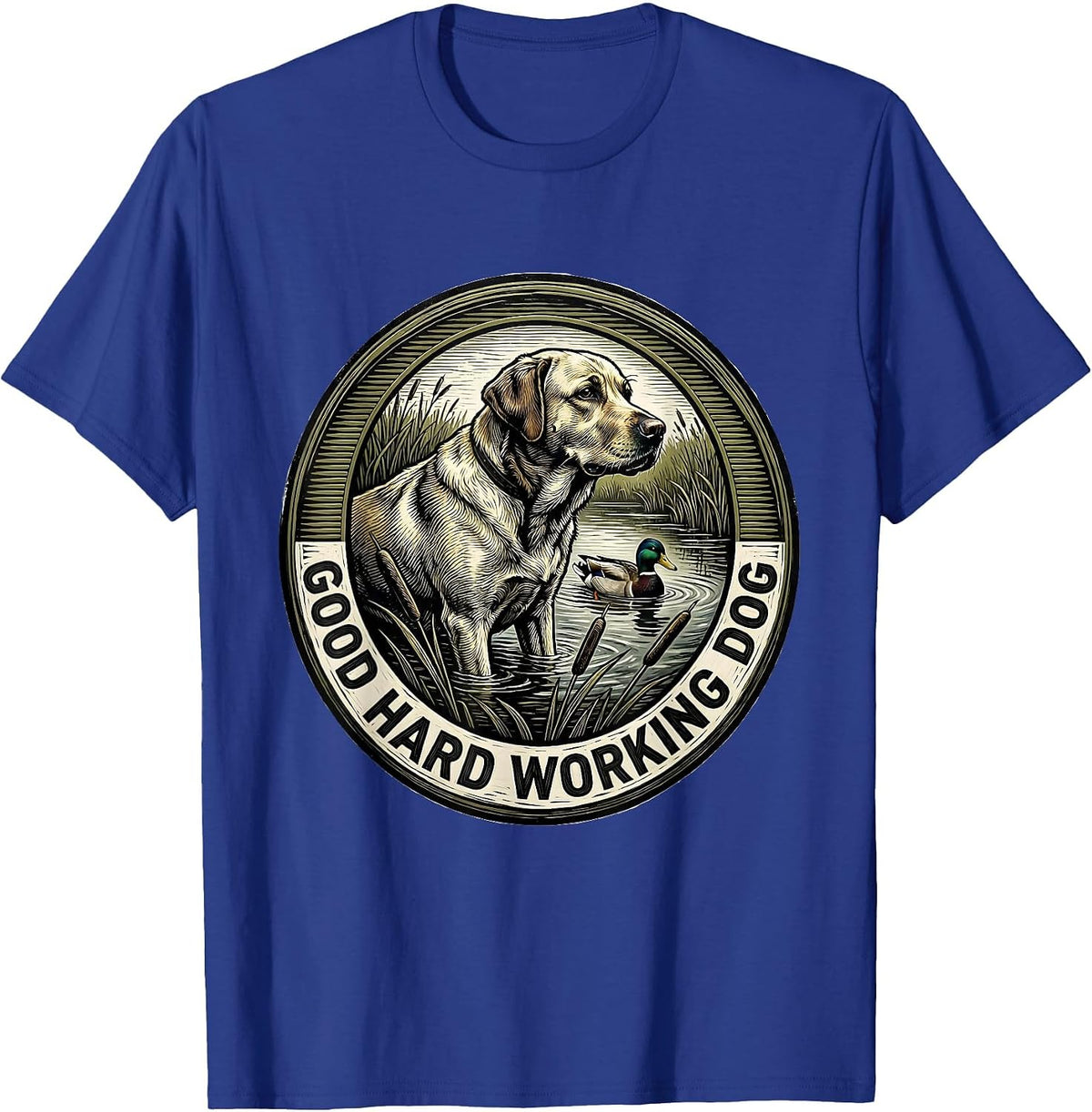 Men's Good Hard Working Dog Vintage Labrador Duck Hunting Marsh T-Shirt - Royal Blue