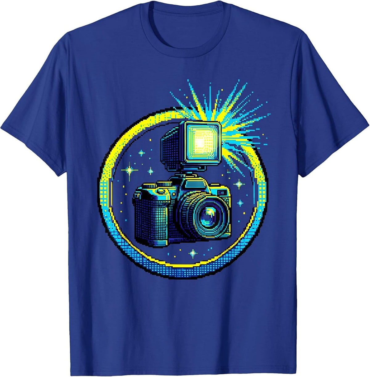 2000s Digital Camera Boxy Flash Graphic Tee T-Shirt - Royal Blue