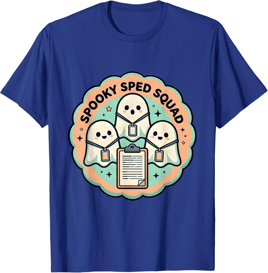 Spooky SPED Squad Cute Kawaii Ghost Paraprofessional T-Shirt - Royal Blue