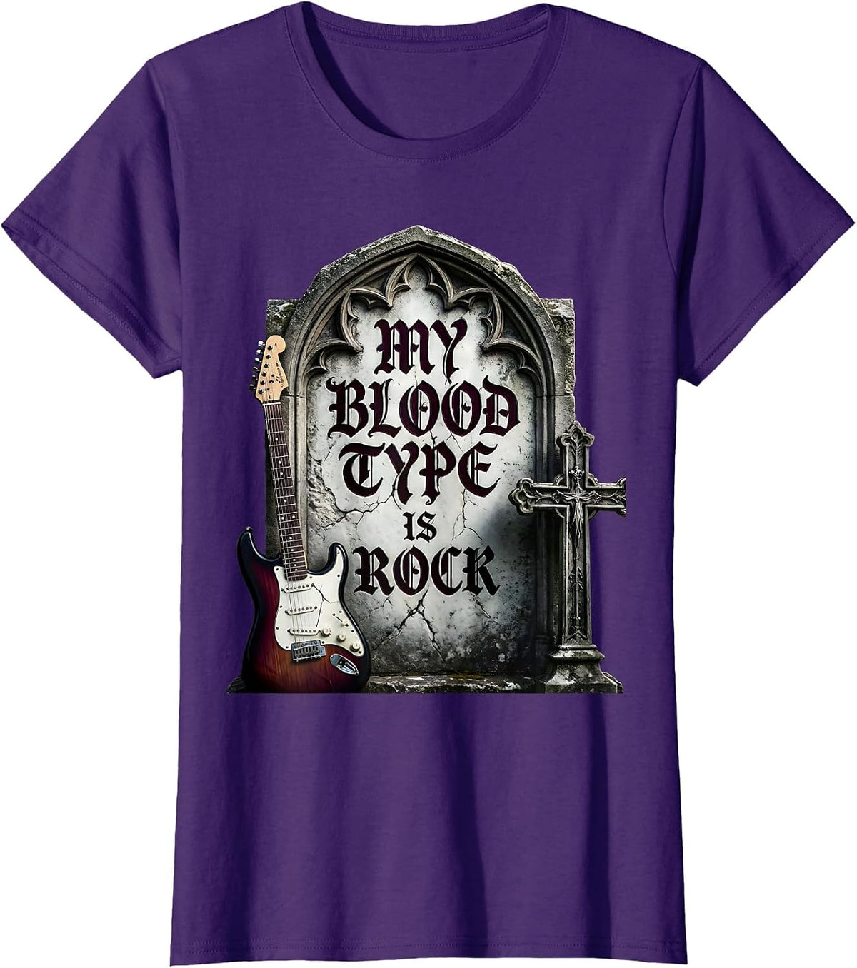 Women's My Blood Type Is Rock Rock N Roll Music Design T-Shirt - Purple