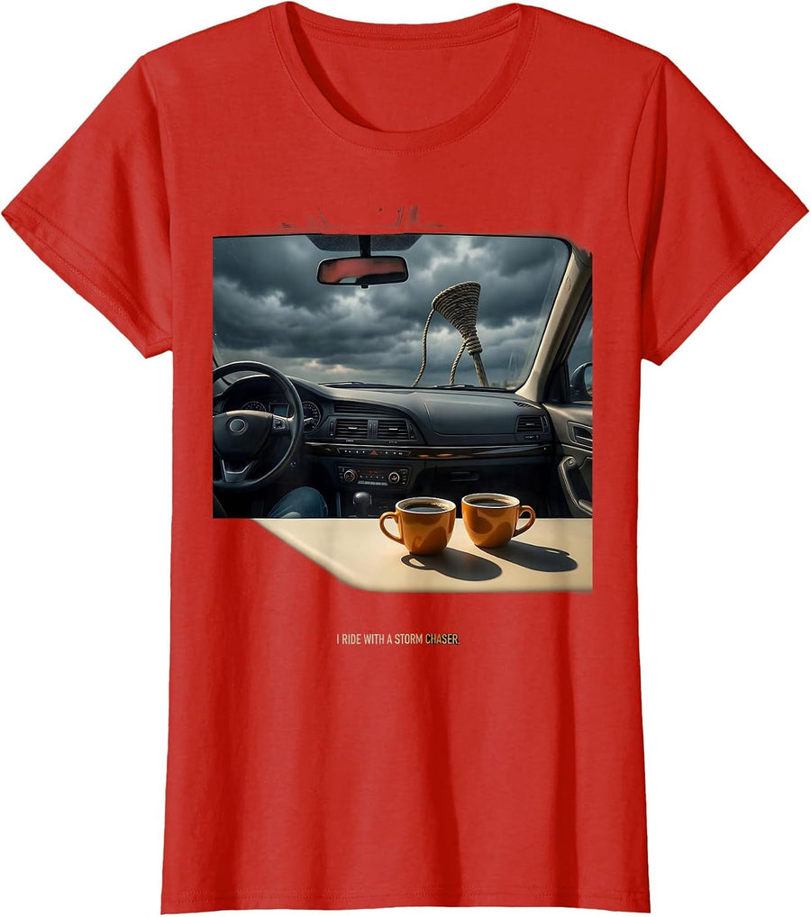 Women's I Ride With A Storm Chaser Funny Tornado Chaser Meteorology T-Shirt - Red