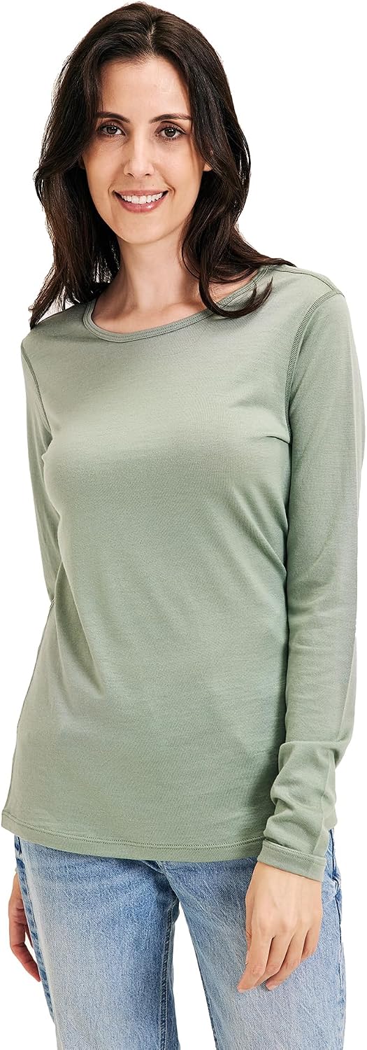 Women's 100% Merino Wool Base Layer Shirt Long Sleeve Thermal Underwear Crewneck Casual Tee Tops for Hiking Travel Skiing -