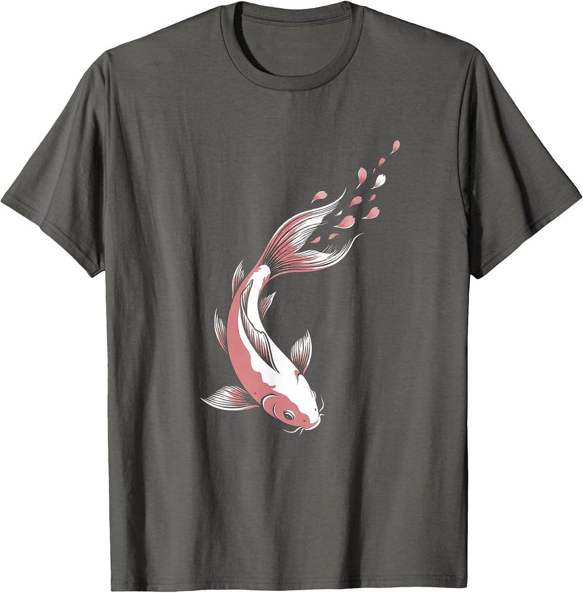 Men's Koi Fish Pink Petals Breast Cancer Awareness T-Shirt - Asphalt Grey