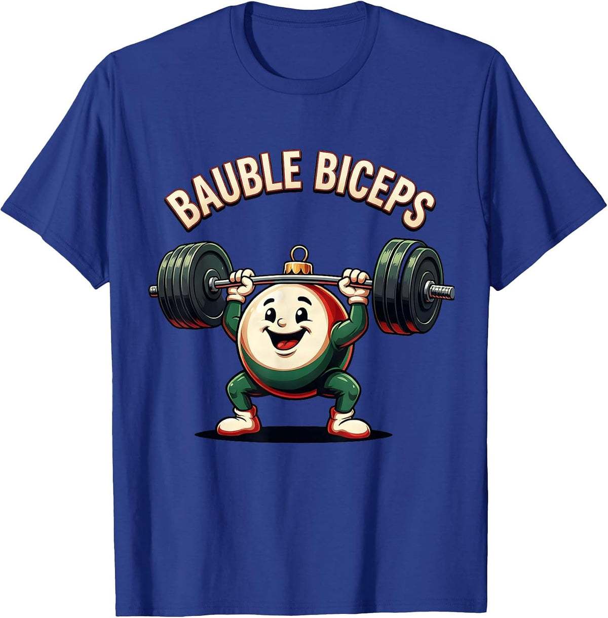 Men's Bauble Biceps Funny Christmas Gym Weightlifting Workout Gift T-Shirt - Royal Blue