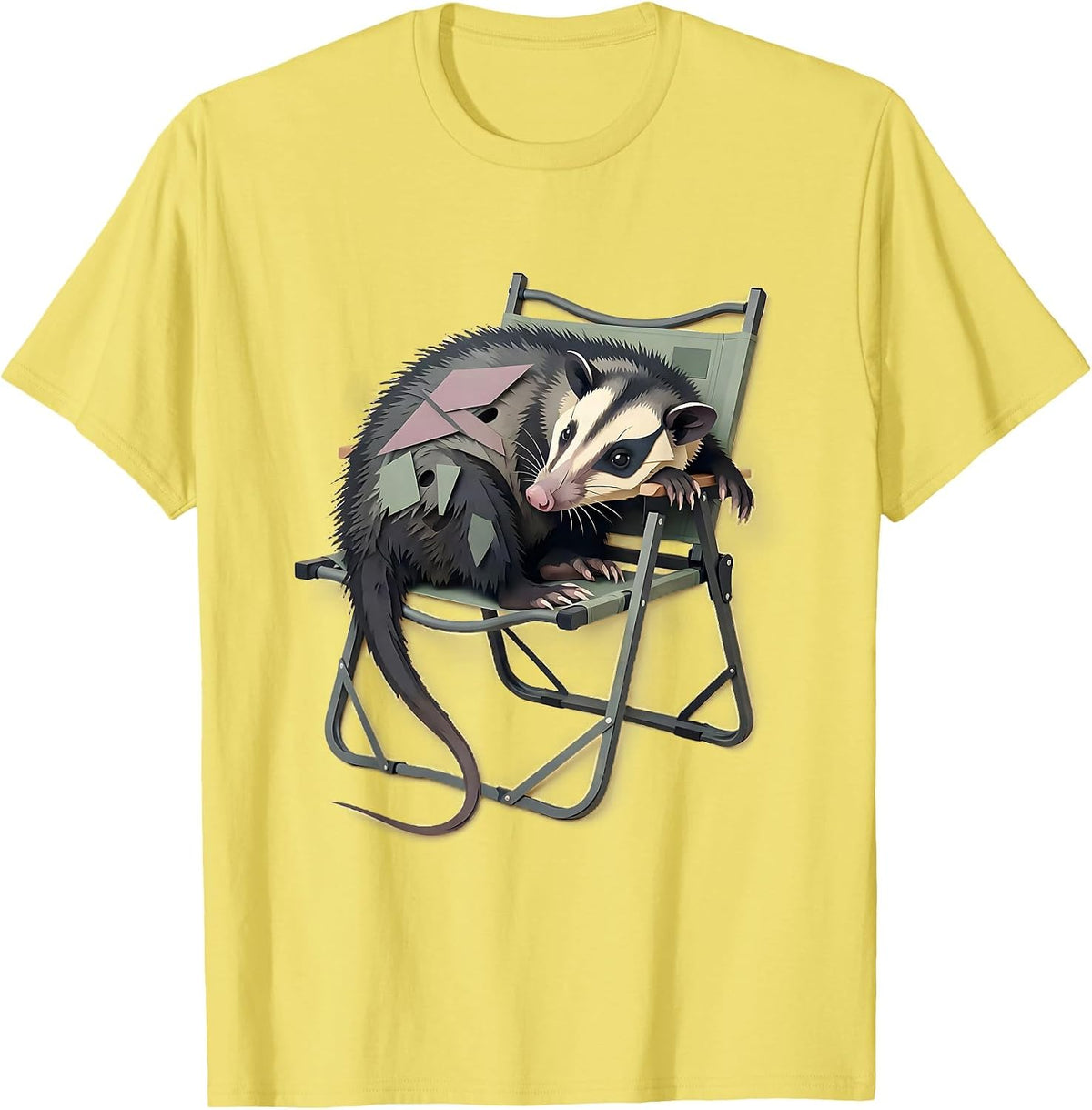 Men's Rigid Opossum Paper Cutout Funny Animal Meme T-Shirt - Lemon Yellow