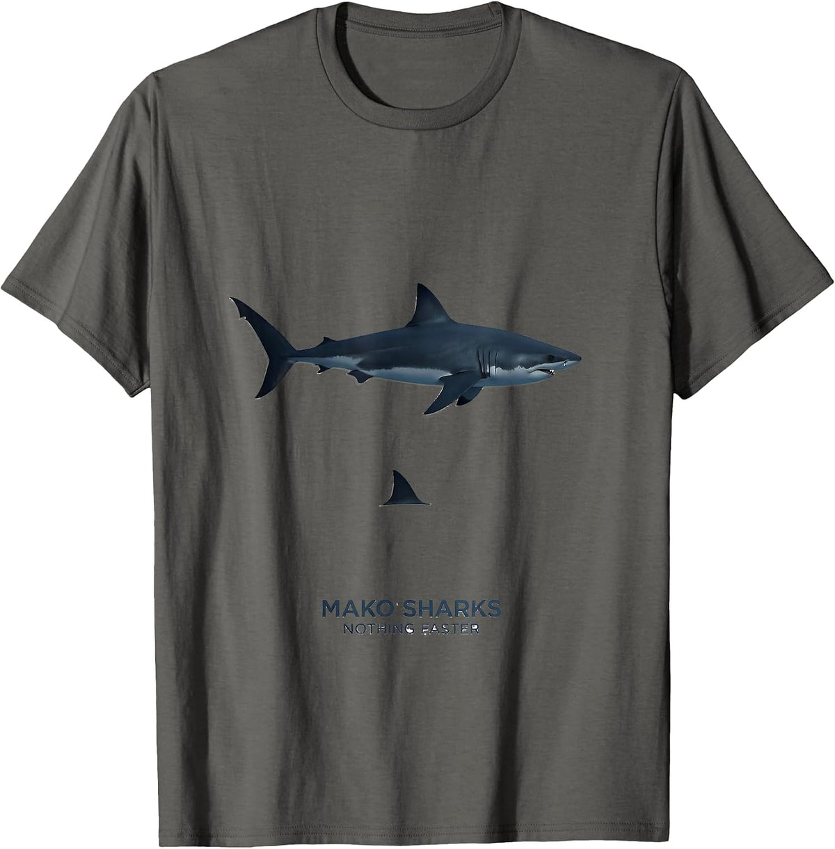 Men's Mako Sharks Nothing Faster Minimalist Shark Lover Ocean T-Shirt - Asphalt Grey