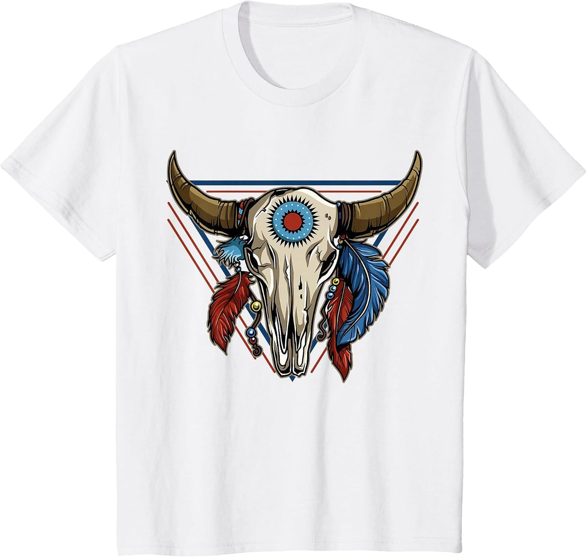 Buffalo Skull Native American Tribe Totem T-Shirt - White