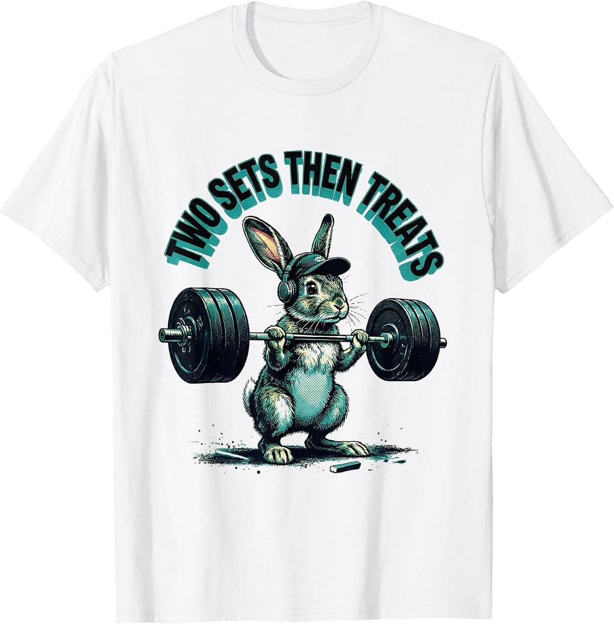 Men's Two Sets Then Treats Funny Gym Cat Weightlifting Meme T-Shirt - White