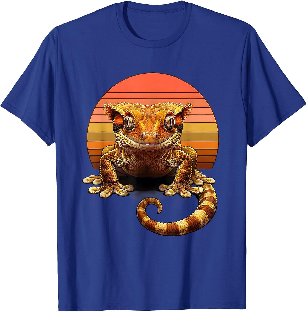 Men's Crested Gecko Retro 70s Reptile Lover Humor T-Shirt - Royal Blue