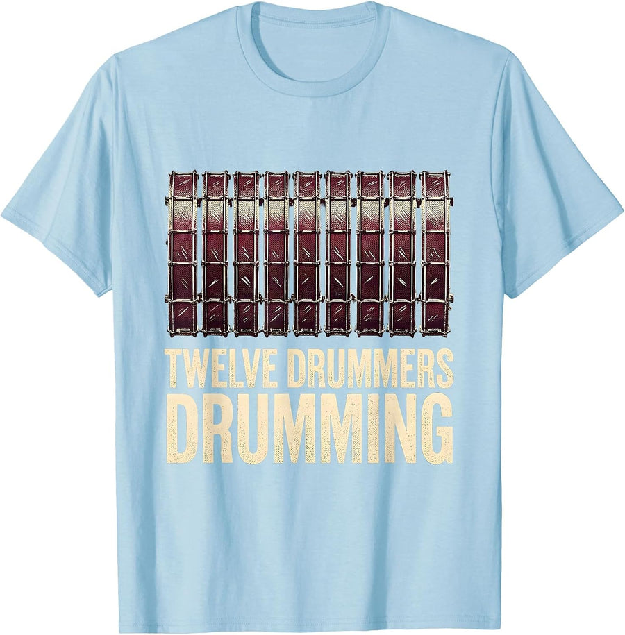 Men's Twelve Drummers Drumming Classic Christmas Carol Song Verse T-Shirt - Baby Blue